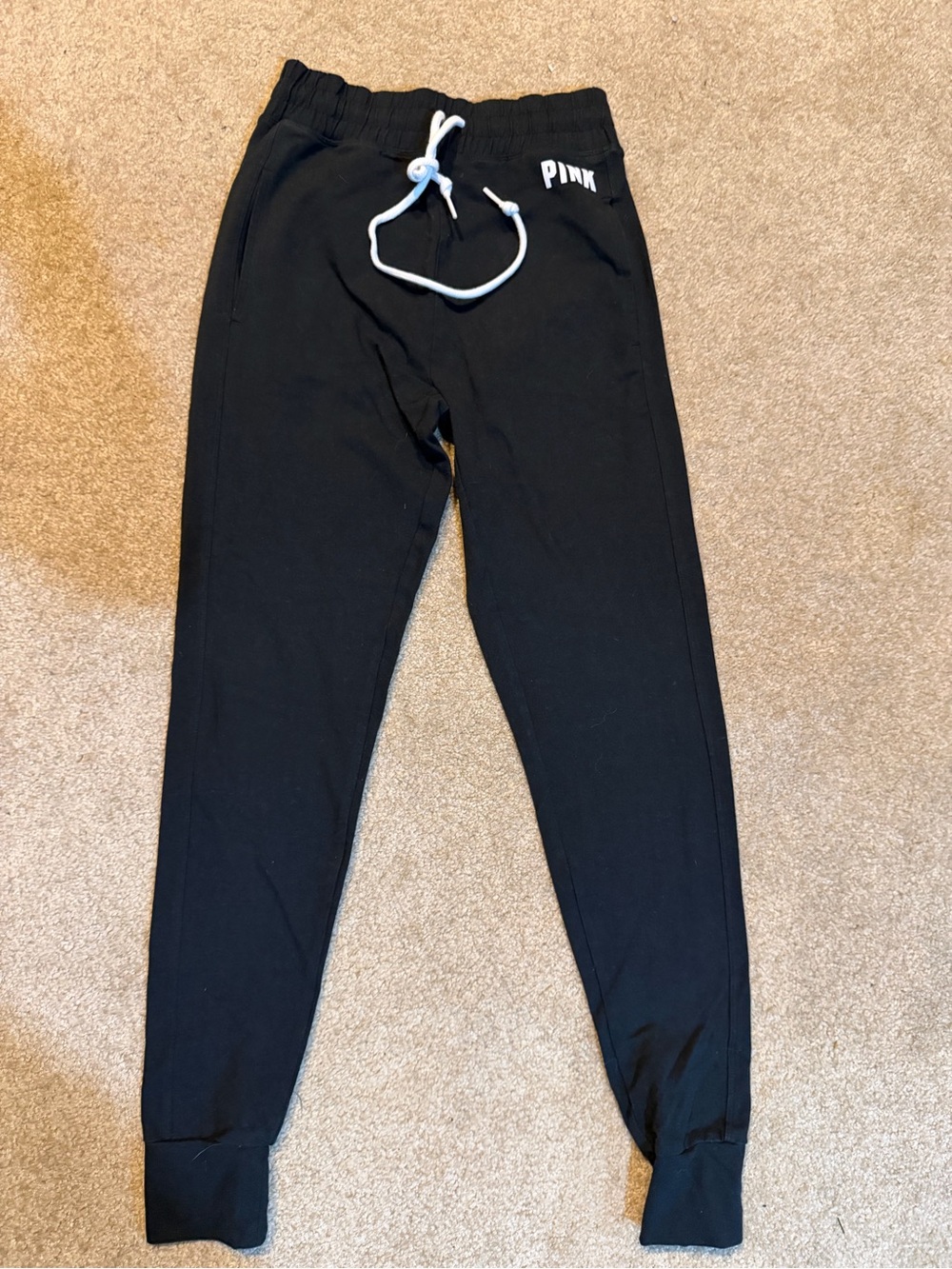 PINK Victoria's Secret Black Womens Jogger Sweatpants with White Drawstring